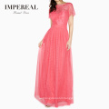 New design lace chiffon casual summer lady short sleeve ladies long dresses